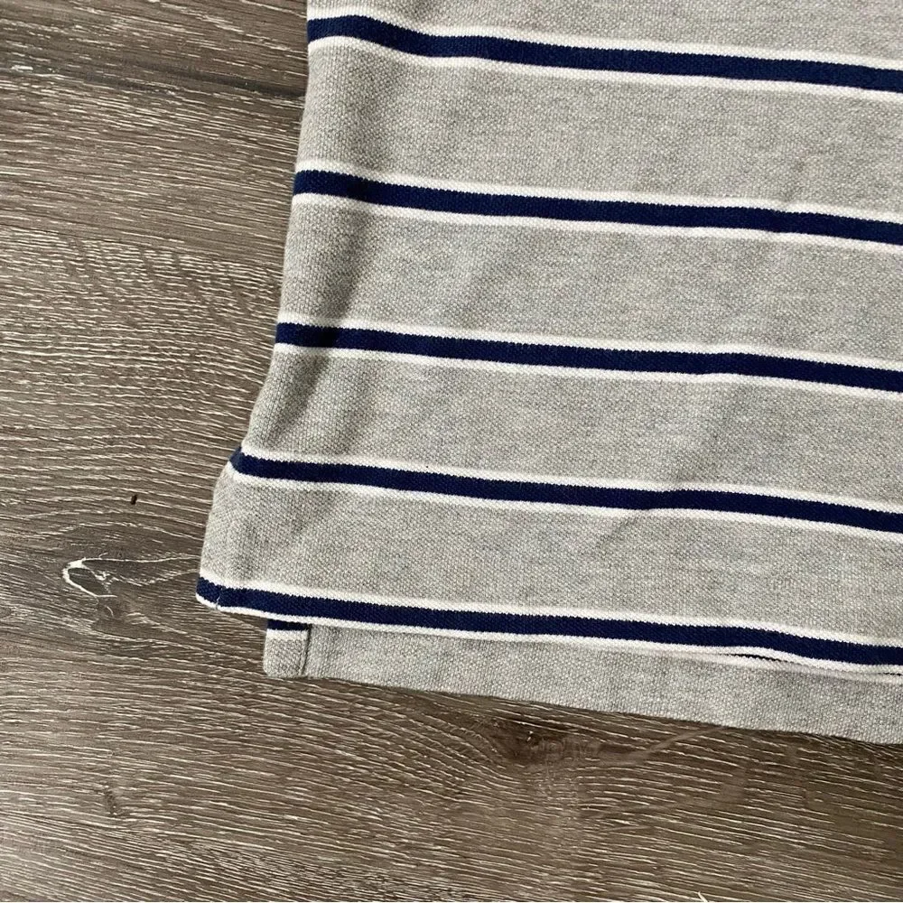 Ralph Lauren Striped Polo Short Sleeve Shirt Gray Blue SZ M